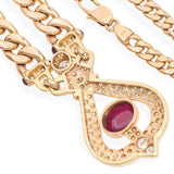 Vintage 14k Yellow Gold Ruby and Diamond Statement Chain Necklace