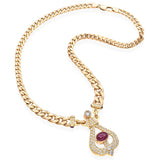 Vintage 14k Yellow Gold Ruby and Diamond Statement Chain Necklace