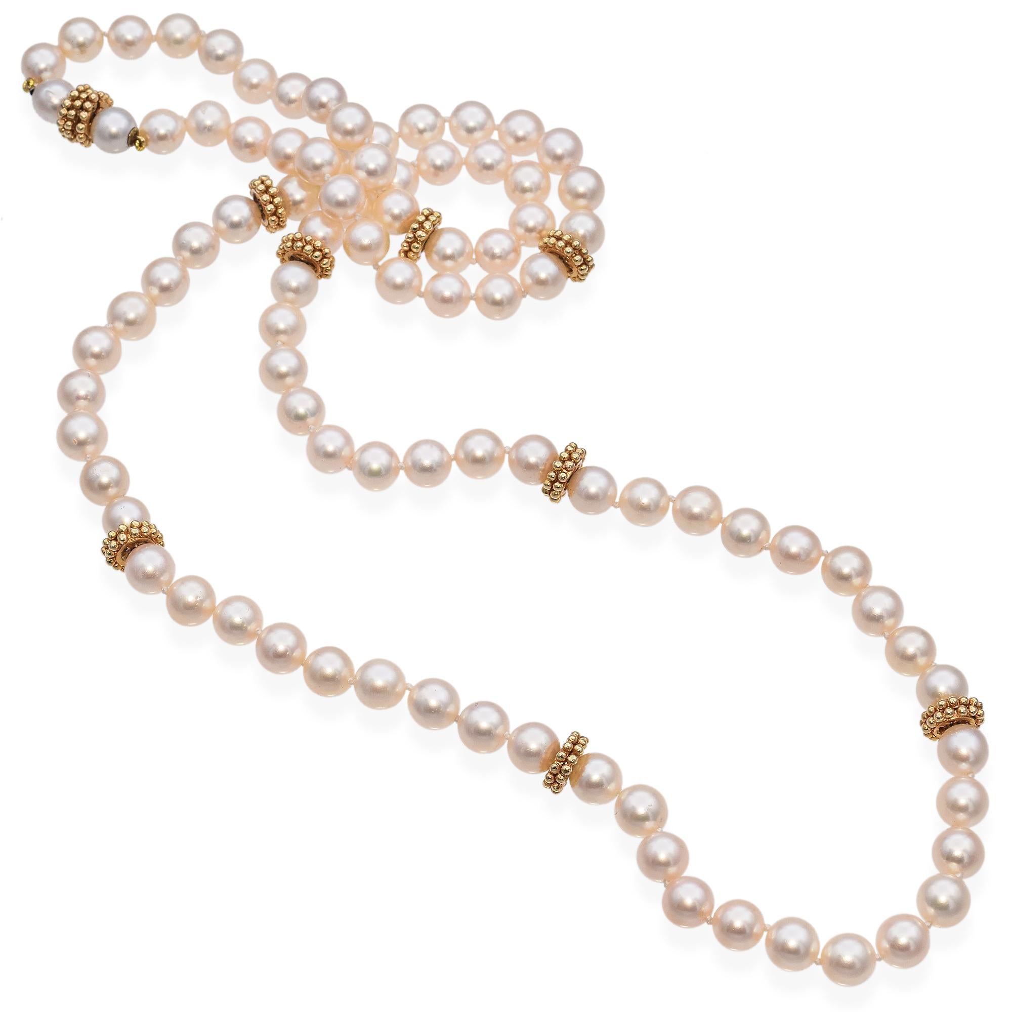 Vintage Pearl Necklace With Yellow Gold Beads