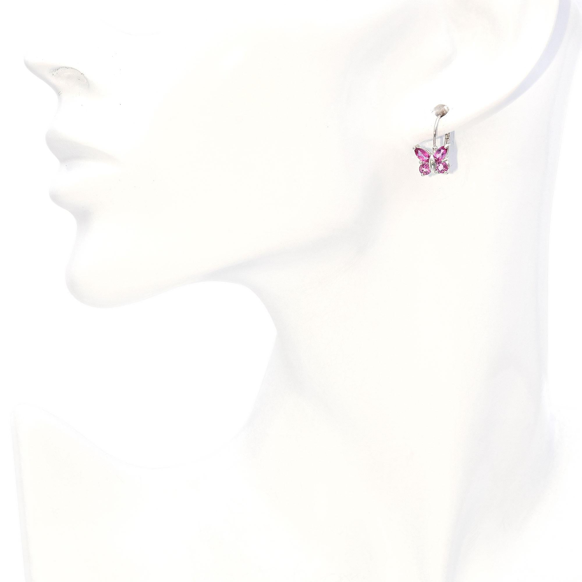 14K White Gold Pink Topaz Butterfly Earrings