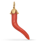 Vintage 18K Yellow Gold Red Coral Lucky Horn Pendant