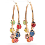 14K Yellow Gold Multicolor Enamel Ladybug Hoop Earrings