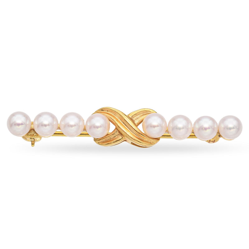 Vintage Tiffany & Co. 18K Yellow Gold Pearl X Crossover Infinity Bar Brooch Pin