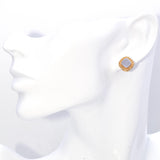 Vintage 14K Yellow Gold Square Cut Chalcedony Cabochon Stud Earrings