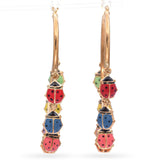 14K Yellow Gold Multicolor Enamel Ladybug Hoop Earrings