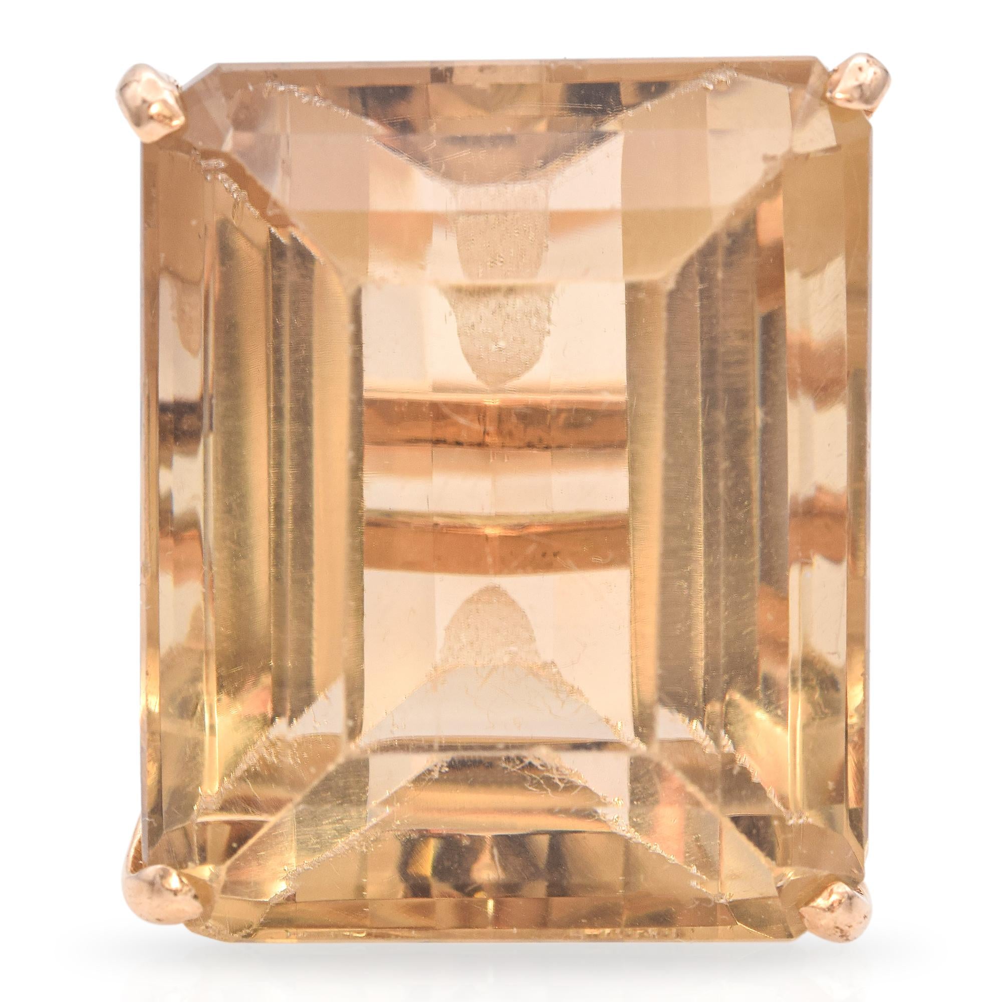 12K Gold 57.35 Ct. Emerald Cut Smoky Quartz Cocktail Ring