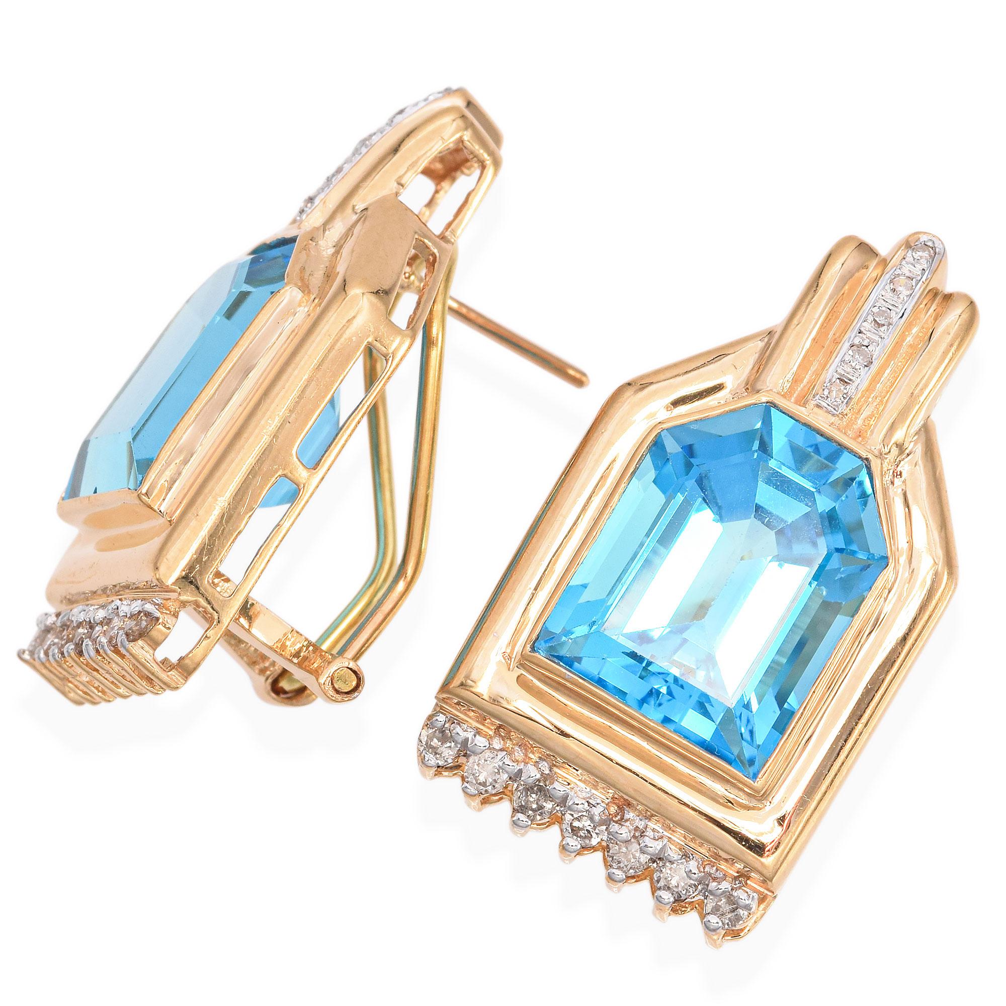 14K Yellow Gold 10.46 TCW Topaz and Diamond Drop Omega Back Drop Earrings