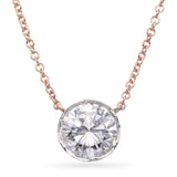 14K Rose and White Gold 2.5ct Bezel Set K I1 Diamond Necklace GIA