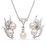 14K White Gold Pearl and 0.20 TCW Diamond Pendant Necklace and Earring Set