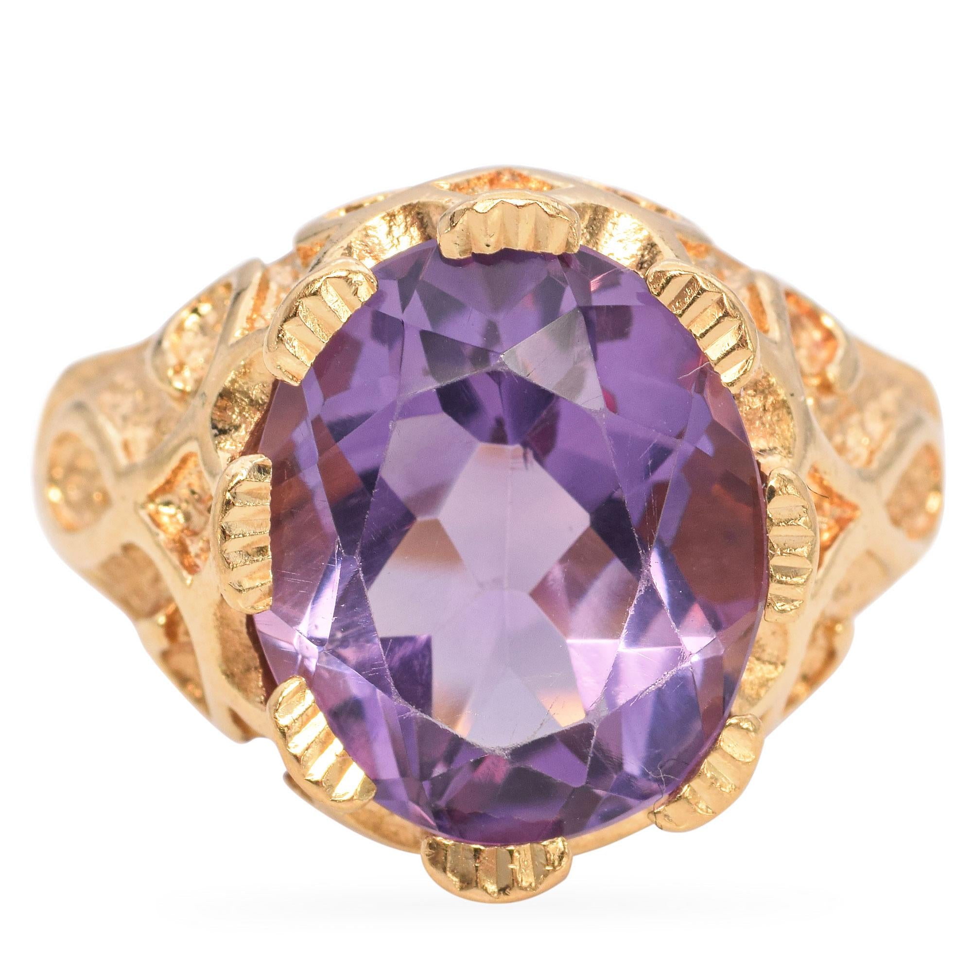 Vintage 18K Yellow Gold 3.95 TCW Amethyst Ring