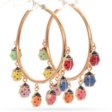 14K Yellow Gold Multicolor Enamel Ladybug Hoop Earrings