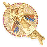 Chilleri 18k Gold Art Nouveau Flying Nymph Enamel and Gemstone Pendant