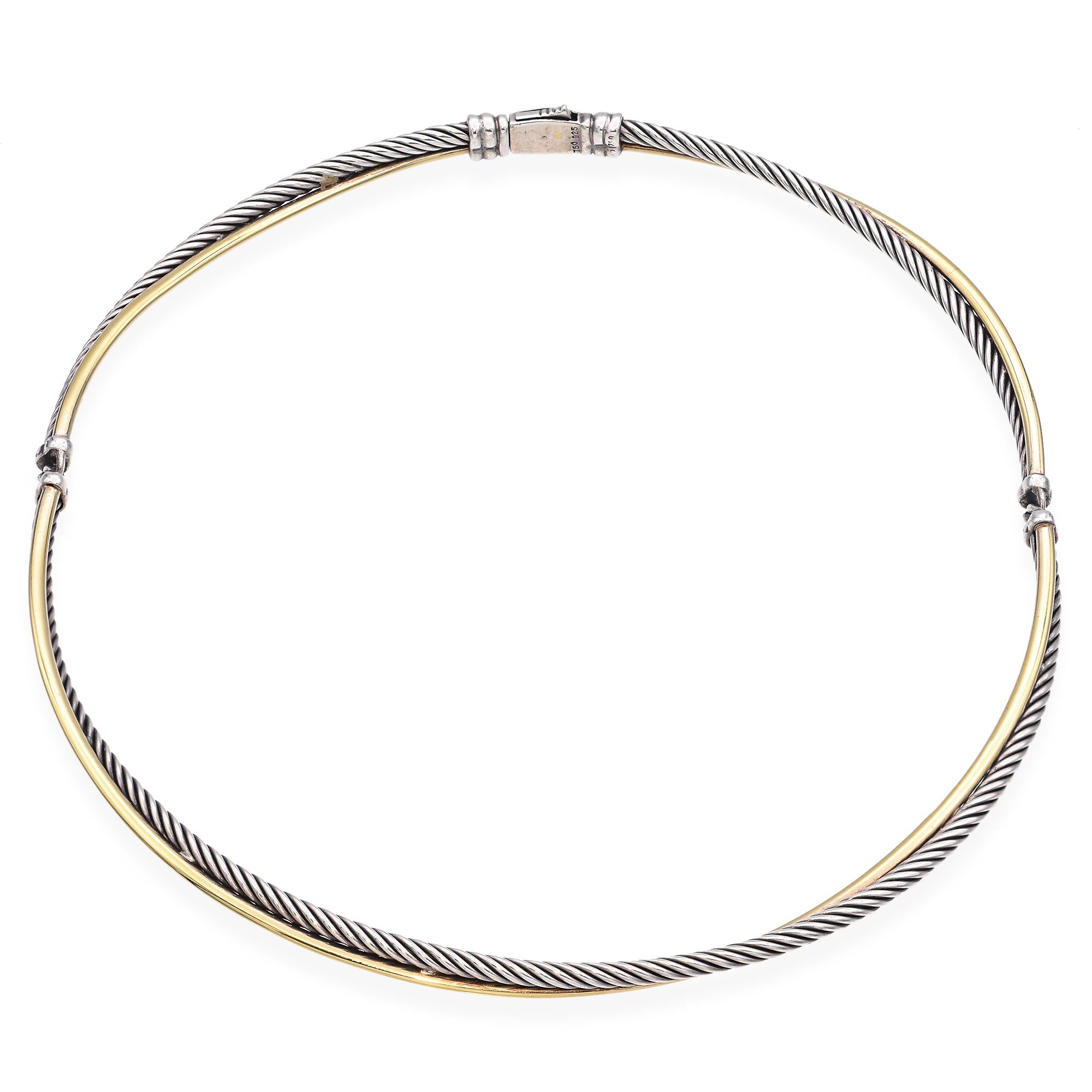 David Yurman Sterling Silver 18K Yellow Gold Crossover Cable Choker Necklace 16"