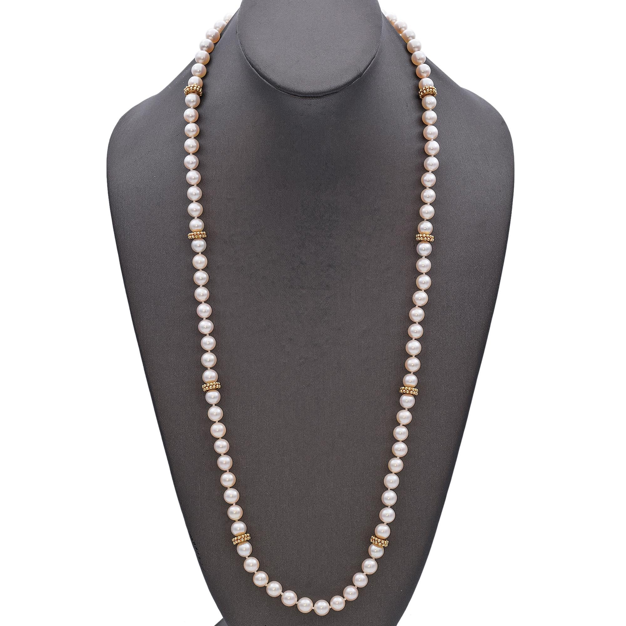 Vintage Pearl Necklace With Yellow Gold Beads