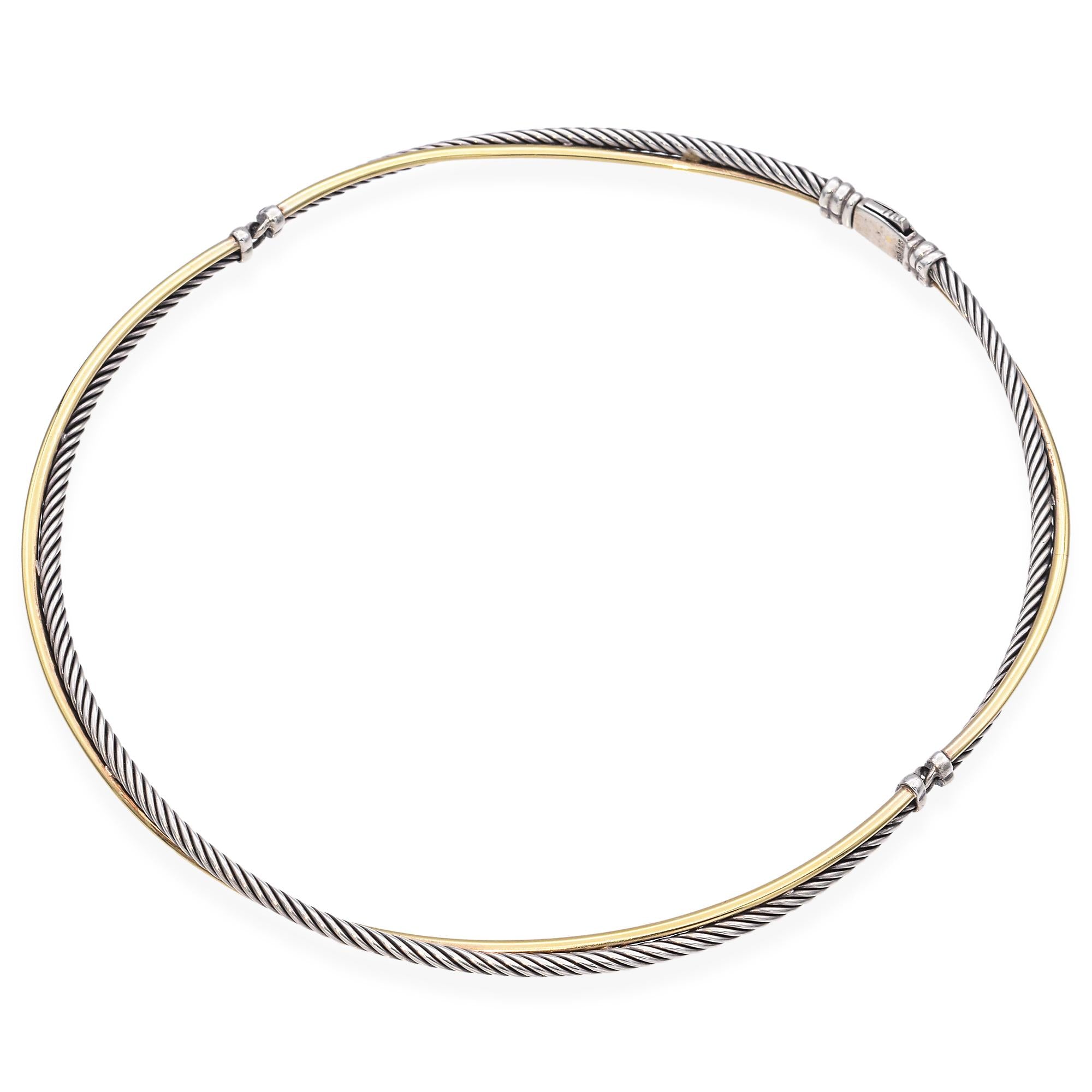 David Yurman Sterling Silver 18K Yellow Gold Crossover Cable Choker Necklace 16"