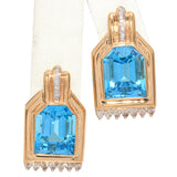 14K Yellow Gold 10.46 TCW Topaz and Diamond Drop Omega Back Drop Earrings