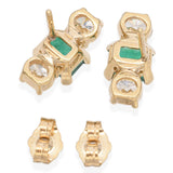 14K Yellow Gold 0.98 Ct. Emerald and Diamond Stud Earrings