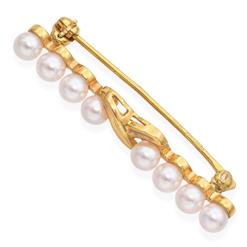 Vintage Tiffany & Co. 18K Yellow Gold Pearl X Crossover Infinity Bar Brooch Pin