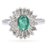 14k White Gold Emerald and Diamond Cocktail Ring