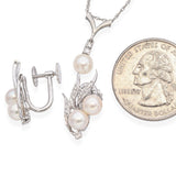 14K White Gold Pearl and 0.20 TCW Diamond Pendant Necklace and Earring Set