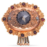 Antique Victorian Yellow Gold Rose Cut Garnet Mourning Brooch