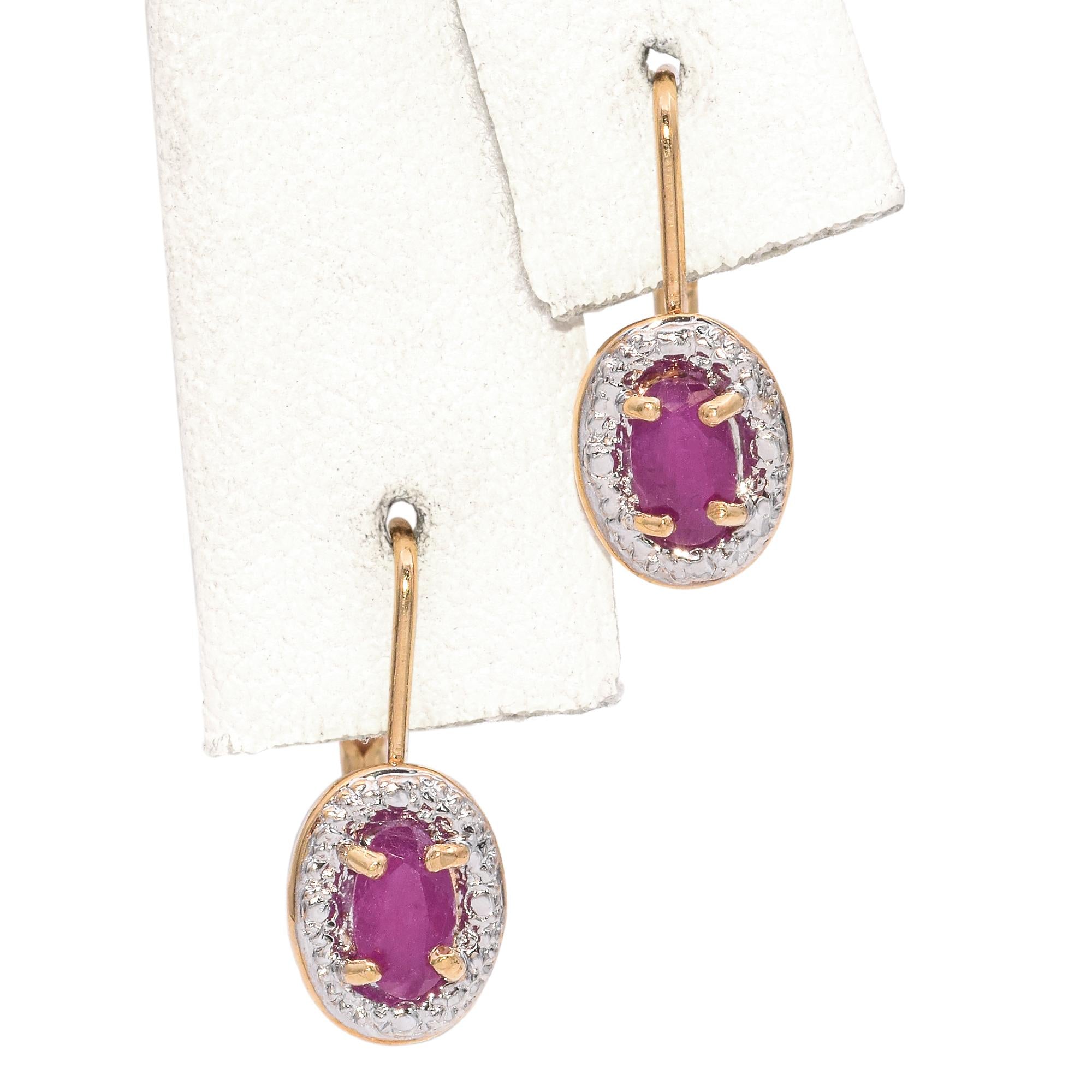 14K Two Tone Gold 0.58 TCW Oval Ruby Drop Earrings