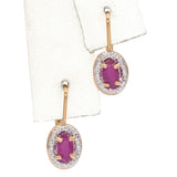 14K Two Tone Gold 0.58 TCW Oval Ruby Drop Earrings