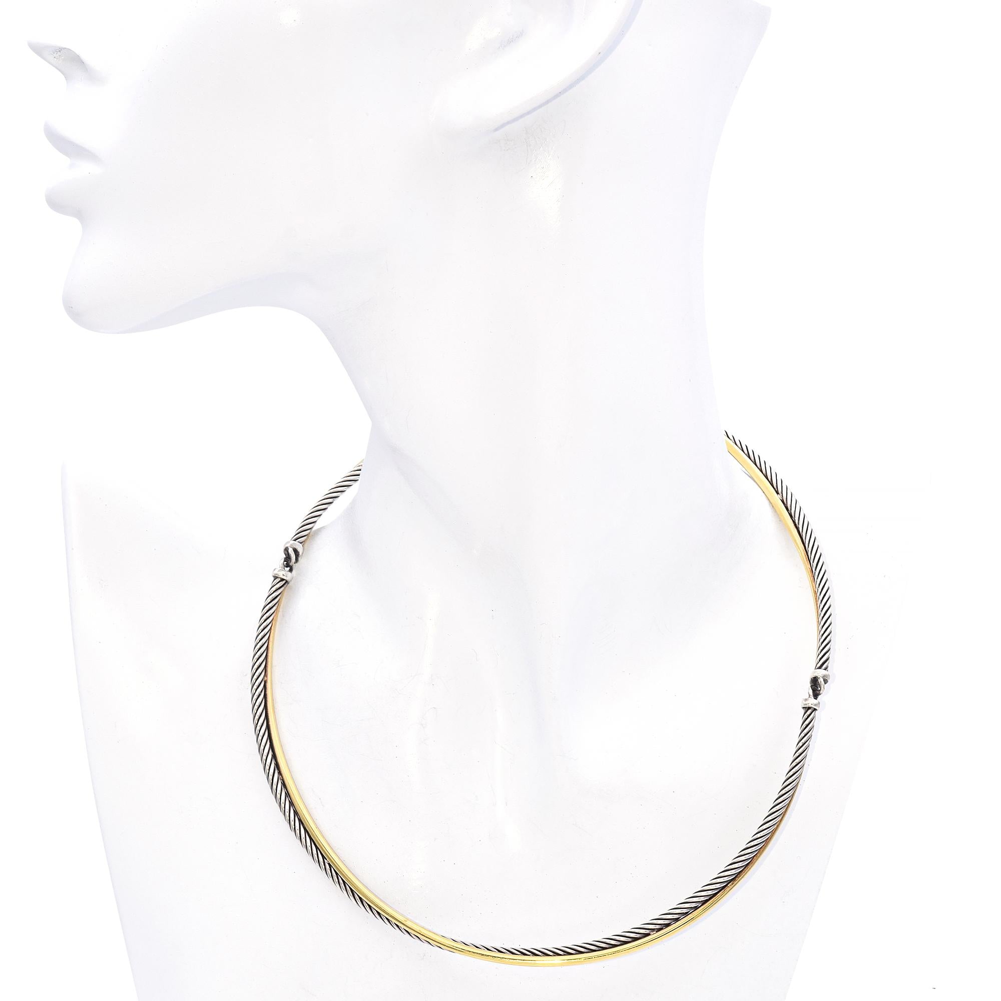 David Yurman Sterling Silver 18K Yellow Gold Crossover Cable Choker Necklace 16"