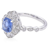 18k White Gold 1.51ct Ceylon Blue Sapphire and Diamond Ring GIA