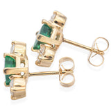 14K Yellow Gold 0.98 Ct. Emerald and Diamond Stud Earrings