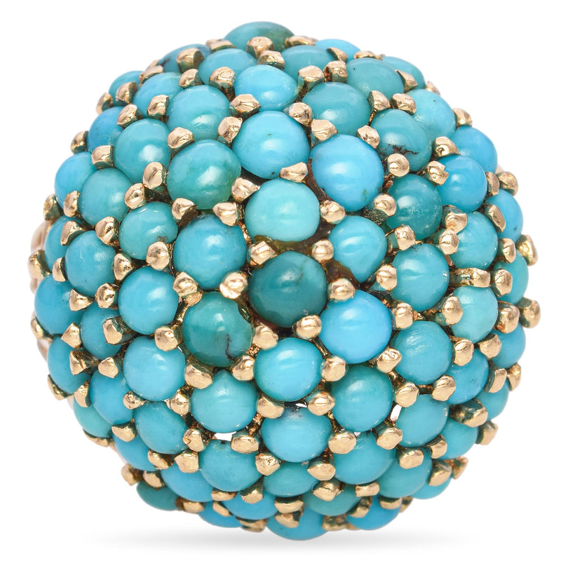 Vintage Yellow Gold Turquoise Cluster Dome Ring