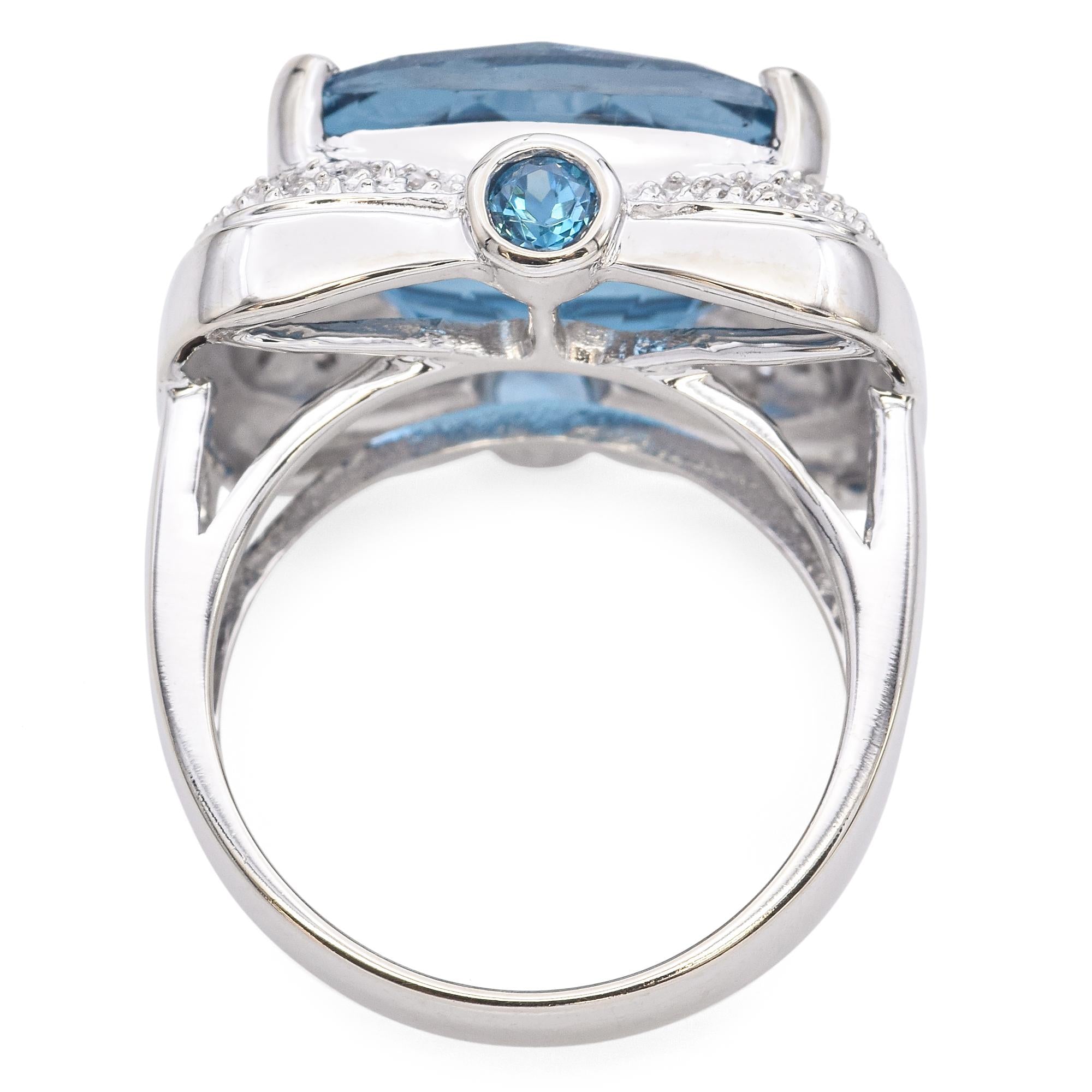 14k White Gold 10.6ct Topaz and Diamond Cocktail Ring