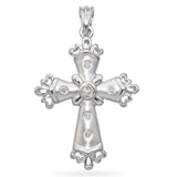 14K White Gold Diamond Sandblast and High Polish Cross Pendant