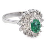 14k White Gold Emerald and Diamond Cocktail Ring