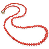 Vintage Red Coral Graduated Beaded Strand Necklace with Gold Filled Clasp