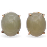 Vintage 12K Yellow Gold Oval Jade Stud Earrings