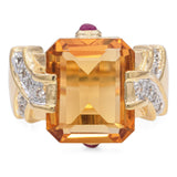 Yellow Gold Citrine and Diamond Retro Cocktail Ring