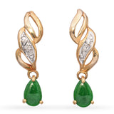 14K Yellow Gold Jade and Diamond Dangle Drop Earrings