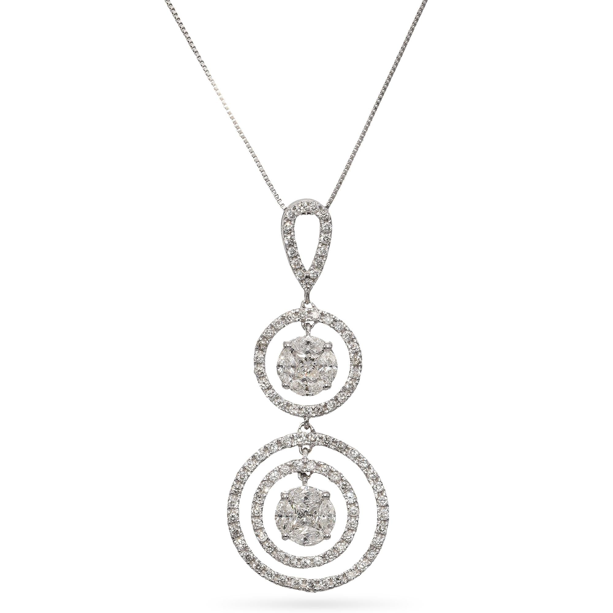 14k White Gold Diamond Circle Pendant With Chain