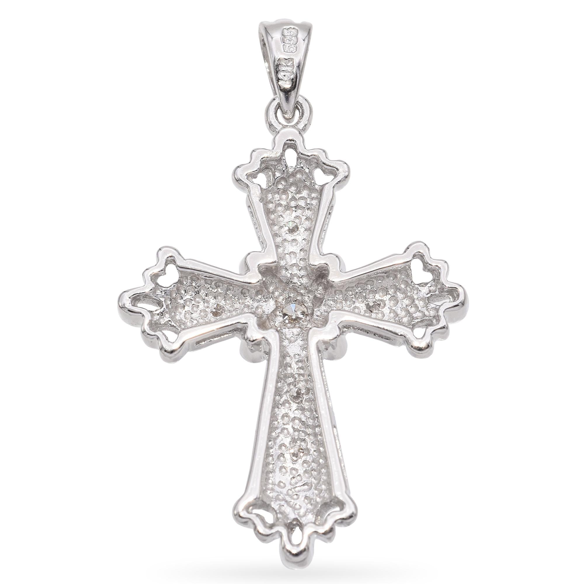 14K White Gold Diamond Sandblast and High Polish Cross Pendant