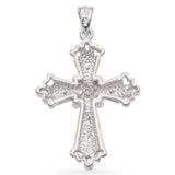 14K White Gold Diamond Sandblast and High Polish Cross Pendant