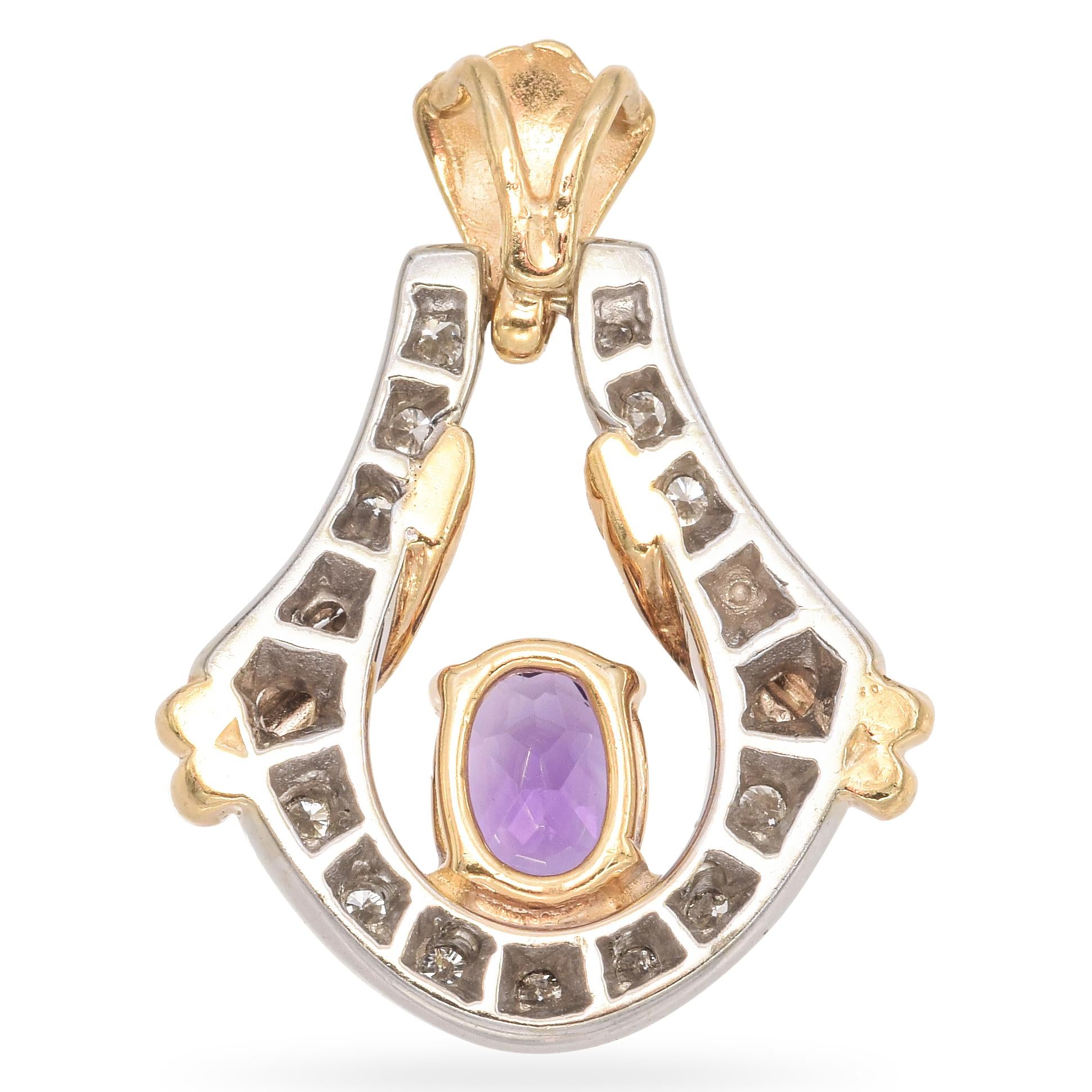 14K Yellow and White Gold 1.22 Ct. Amethyst and Diamond Pendant