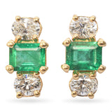 14K Yellow Gold 0.98 Ct. Emerald and Diamond Stud Earrings