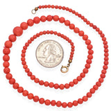 Vintage Red Coral Graduated Beaded Strand Necklace with Gold Filled Clasp