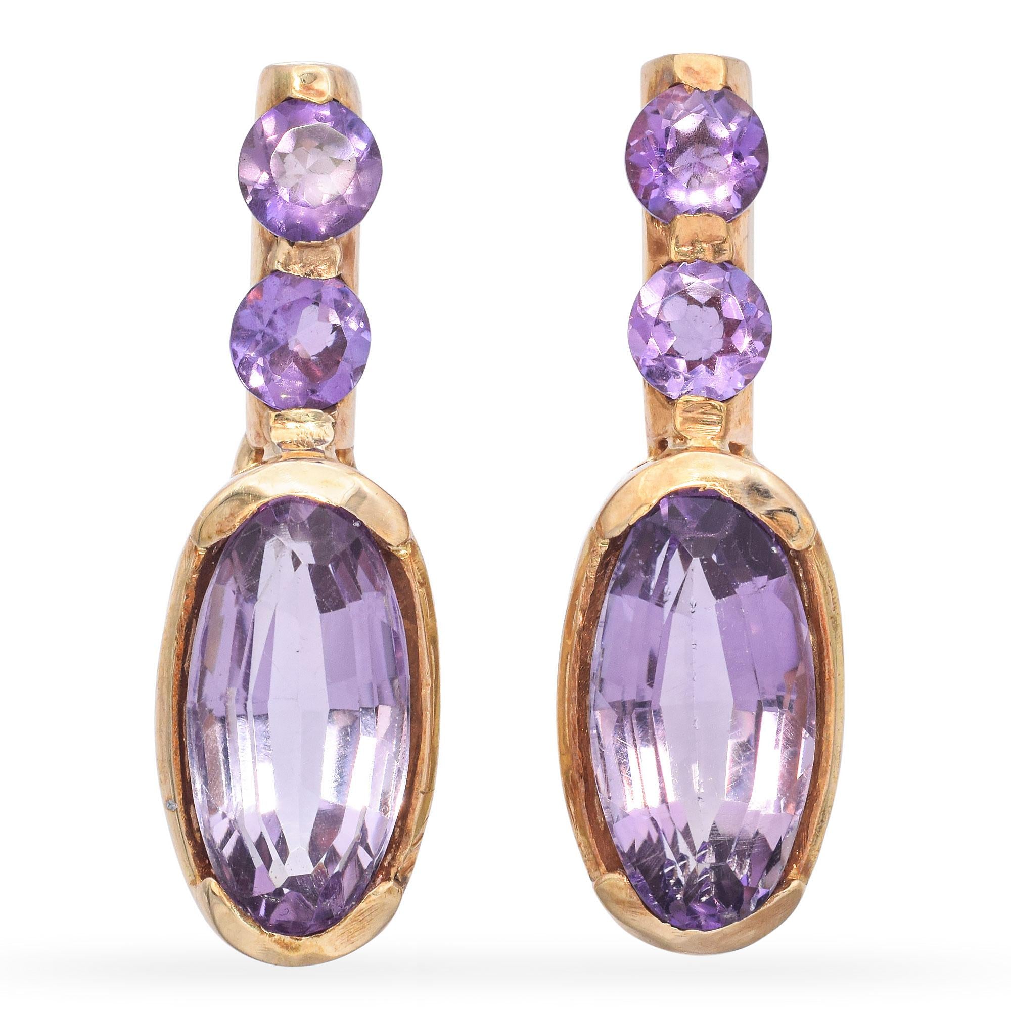 14K Yellow Gold 4.7 TCW Amethyst Drop Earrings