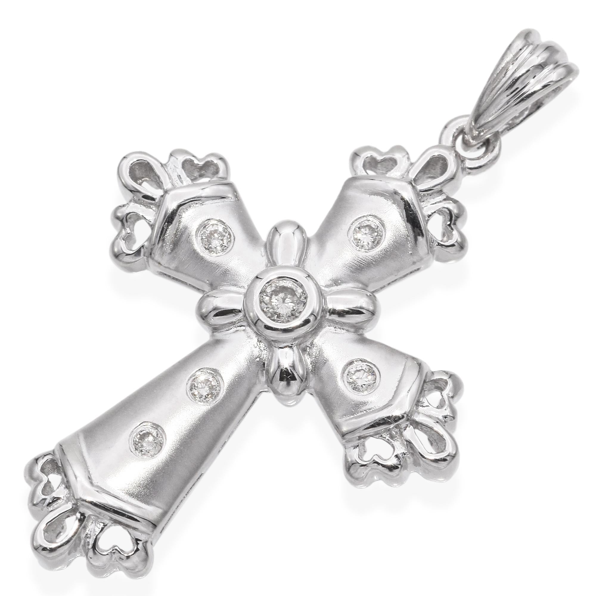 14K White Gold Diamond Sandblast and High Polish Cross Pendant