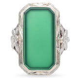 Vintage 14K Yellow & 18K White Gold 3.22 TCW Chrysoprase Tablet Leaf Motif Ring