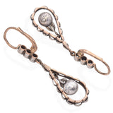 Antique 14k Rose Gold and Silver Pearl and Rose Cut Diamond Drop Earrings