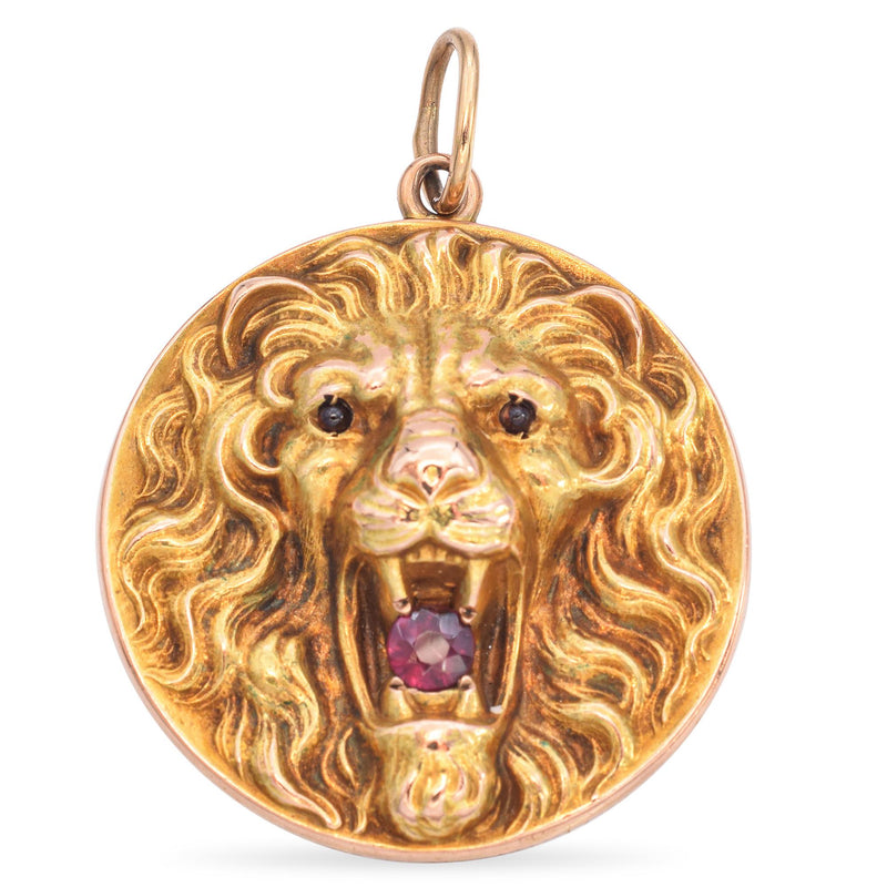 Vintage Gold Filled Lion Mourning Locket Pendant with "M" Mono