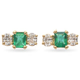 14K Yellow Gold 0.98 Ct. Emerald and Diamond Stud Earrings